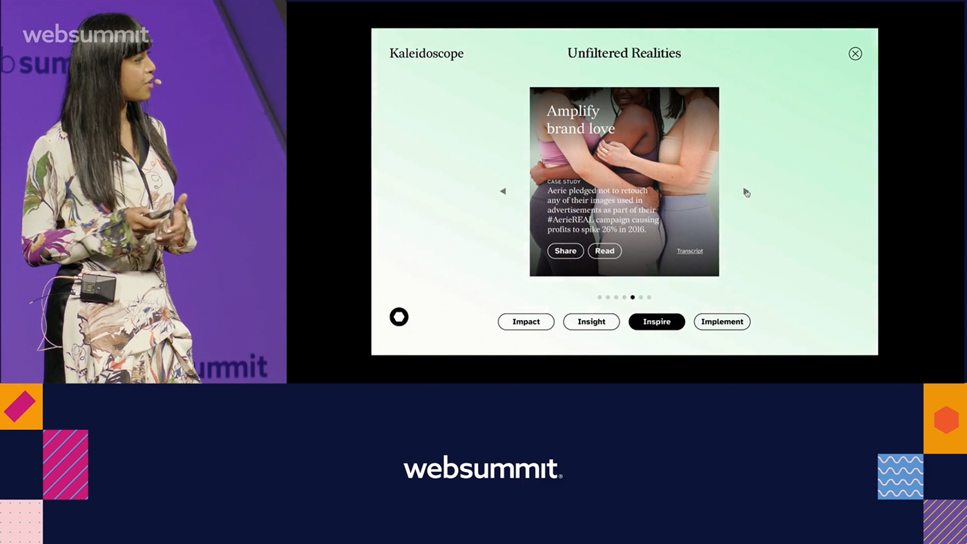 Natasha Chetiyawardana presenting Kaleidoscope during the Web Summit.